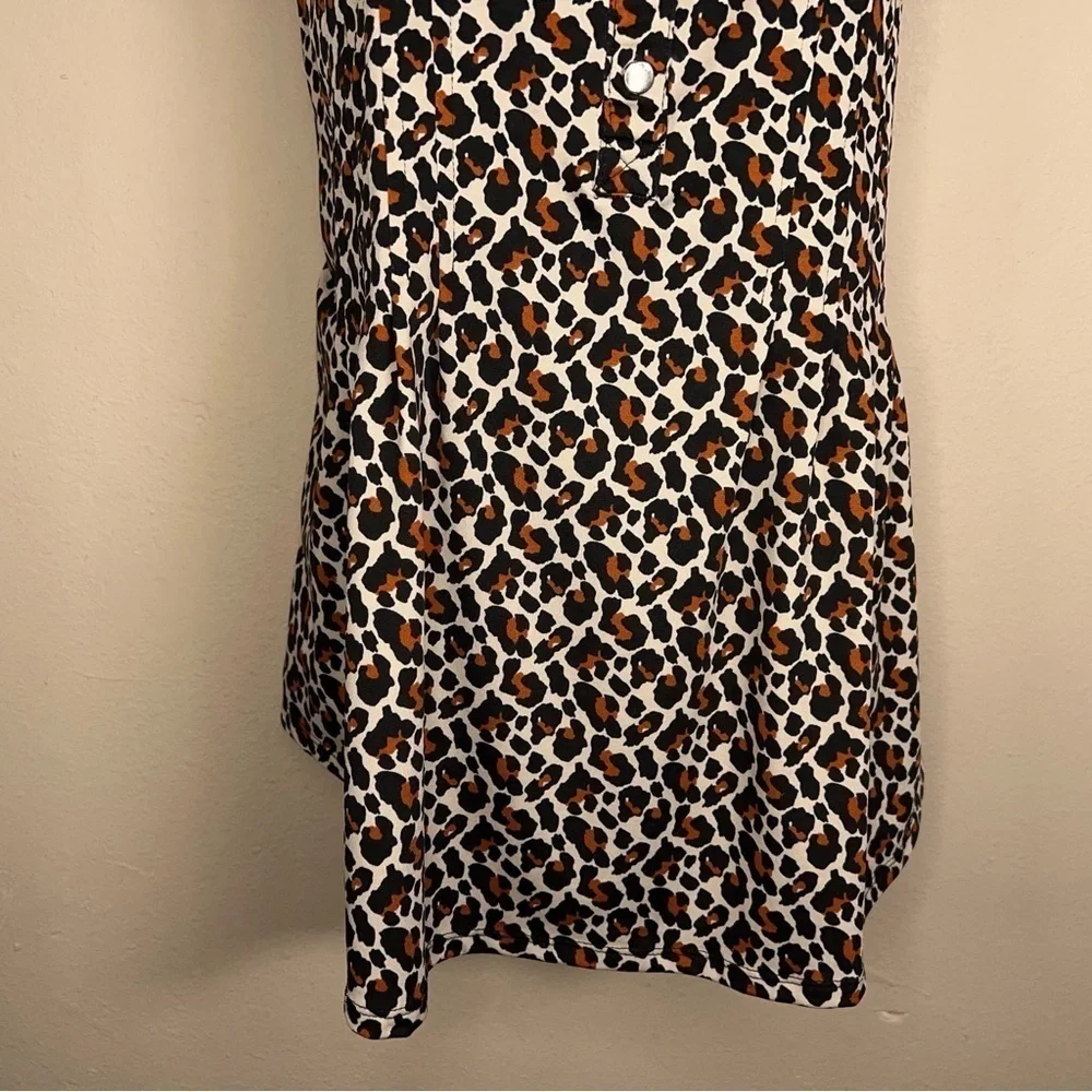 MEDIUM KIM ROGERS LEOPARD PRINT BLOUSE SLEEVELESS STRETCH BEIGE BROWN ANIMAL